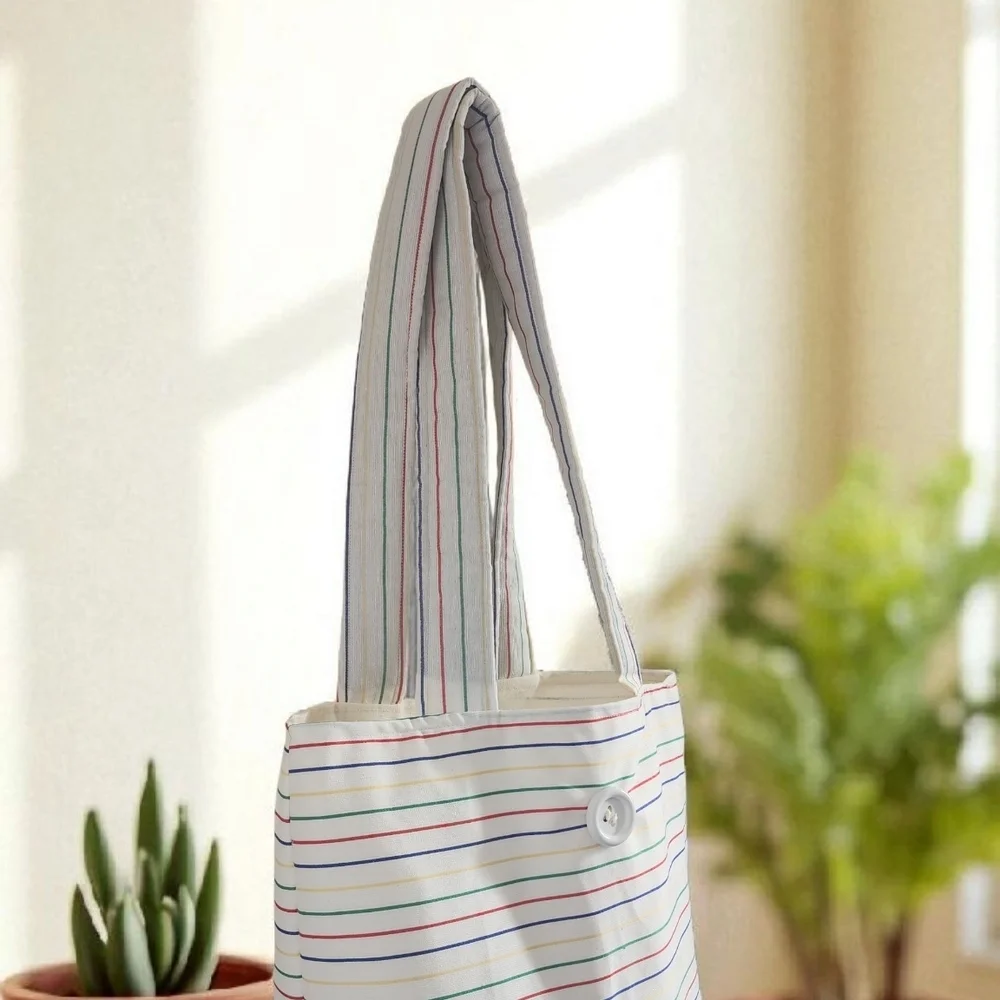 White and Red Nautical-Inspired Tote Bag